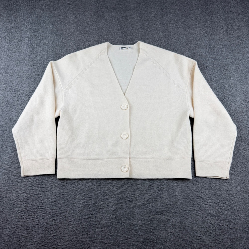 Uniqlo U‎ Cardigan Kids 150 Cream Off-White Knit V-Neck Raglan Sweater 441430